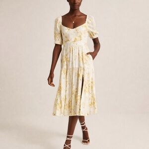 Abercrombie & Fitch smocked yellow floral midi dress